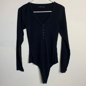 Abercrombie & Fitch Black Long Sleeve Button Up Bodysuit L